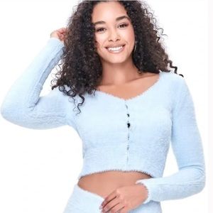 Baby blue fuzzy cropped cardigan